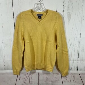 Lands End Direct Merchants Japan Women Drifter Sweater S 6-8 Yellow Knit V-Neck